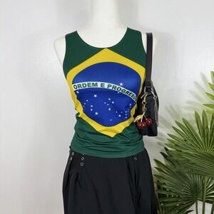 Brazil Flag Green Tank Top Women Sleeveless Stretch Summer Shirt Fitted